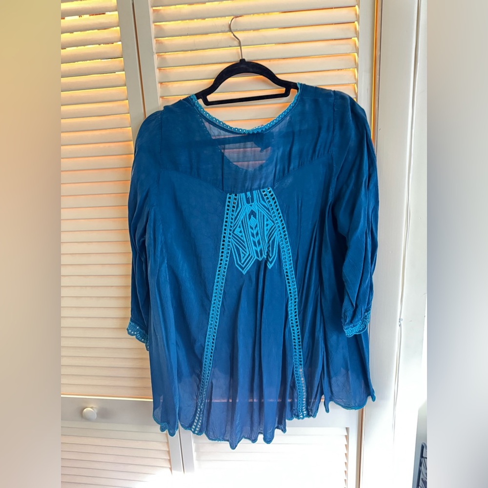 Johnny Was Size M Deep Teal Embroidered Blouse - Picture 6 of 8